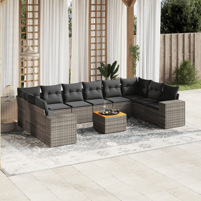 11 Piece Garden Sofa Set with Cushions Grey Poly Rattan Payday Deals