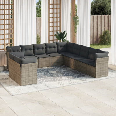 11 Piece Garden Sofa Set with Cushions Grey Poly Rattan Payday Deals