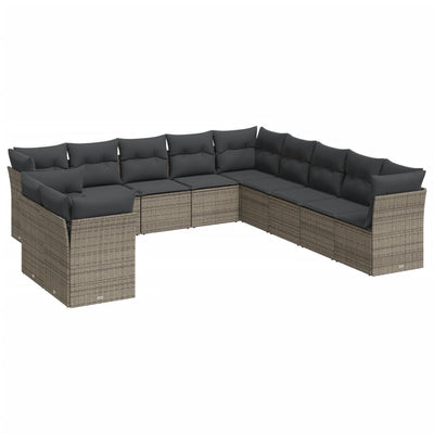 11 Piece Garden Sofa Set with Cushions Grey Poly Rattan Payday Deals