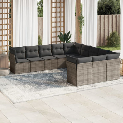 11 Piece Garden Sofa Set with Cushions Grey Poly Rattan Payday Deals