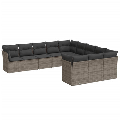 11 Piece Garden Sofa Set with Cushions Grey Poly Rattan Payday Deals