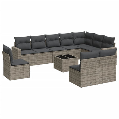 11 Piece Garden Sofa Set with Cushions Grey Poly Rattan Payday Deals