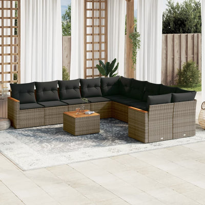 11 Piece Garden Sofa Set with Cushions Grey Poly Rattan Payday Deals