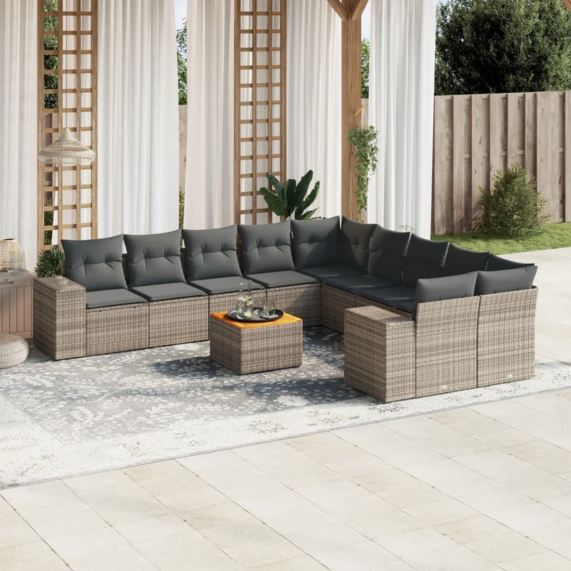 11 Piece Garden Sofa Set with Cushions Grey Poly Rattan Payday Deals