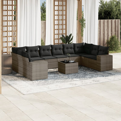 11 Piece Garden Sofa Set with Cushions Grey Poly Rattan Payday Deals