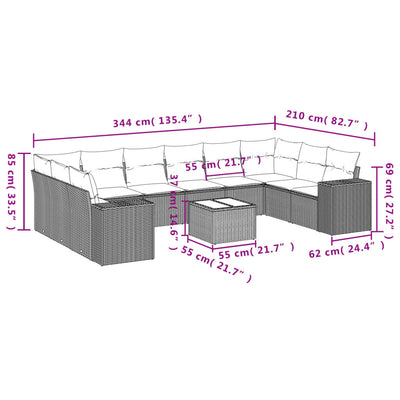 11 Piece Garden Sofa Set with Cushions Grey Poly Rattan Payday Deals