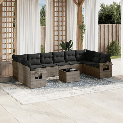 11 Piece Garden Sofa Set with Cushions Grey Poly Rattan Payday Deals