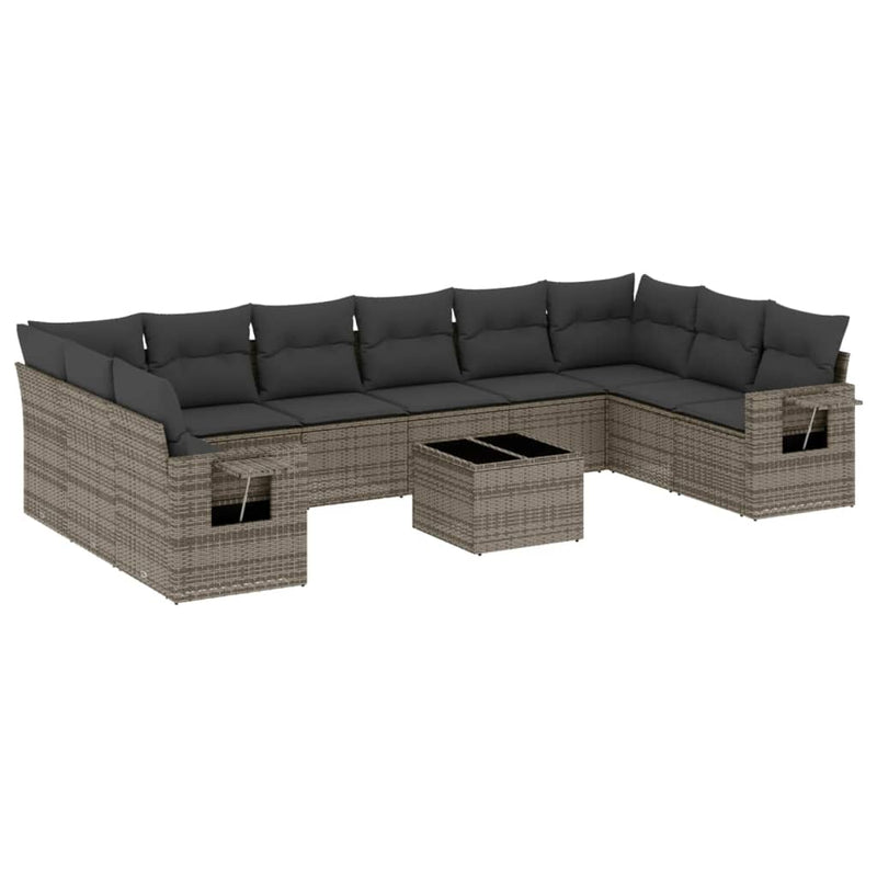 11 Piece Garden Sofa Set with Cushions Grey Poly Rattan Payday Deals