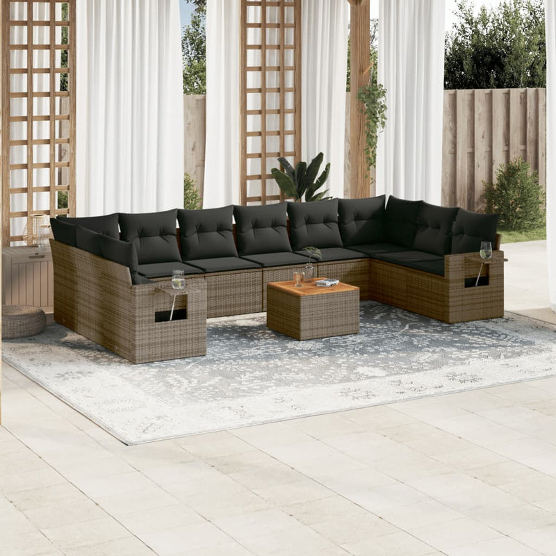 11 Piece Garden Sofa Set with Cushions Grey Poly Rattan Payday Deals