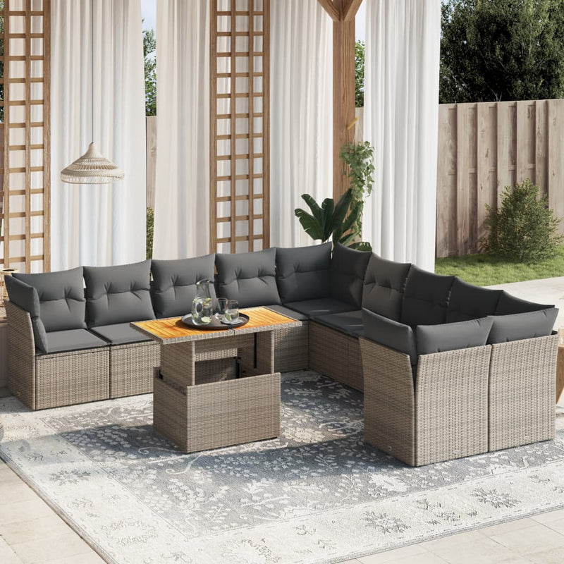 11 Piece Garden Sofa Set with Cushions Grey Poly Rattan Payday Deals