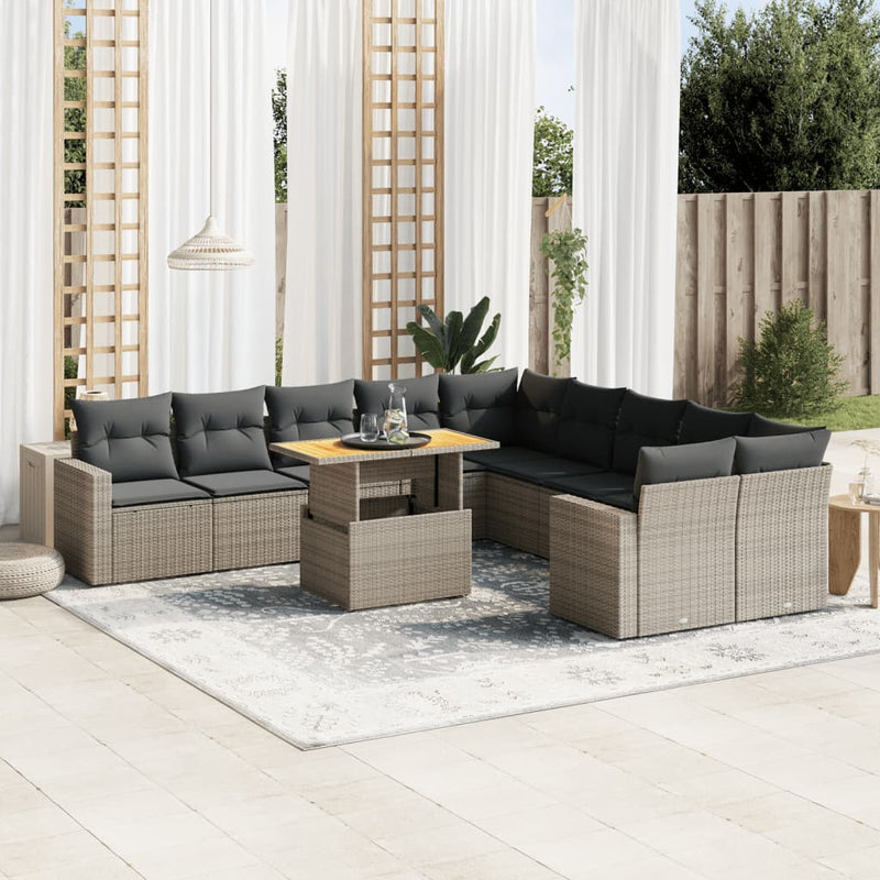 11 Piece Garden Sofa Set with Cushions Grey Poly Rattan Payday Deals