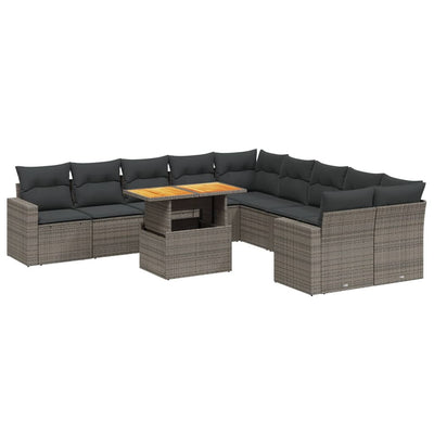 11 Piece Garden Sofa Set with Cushions Grey Poly Rattan Payday Deals