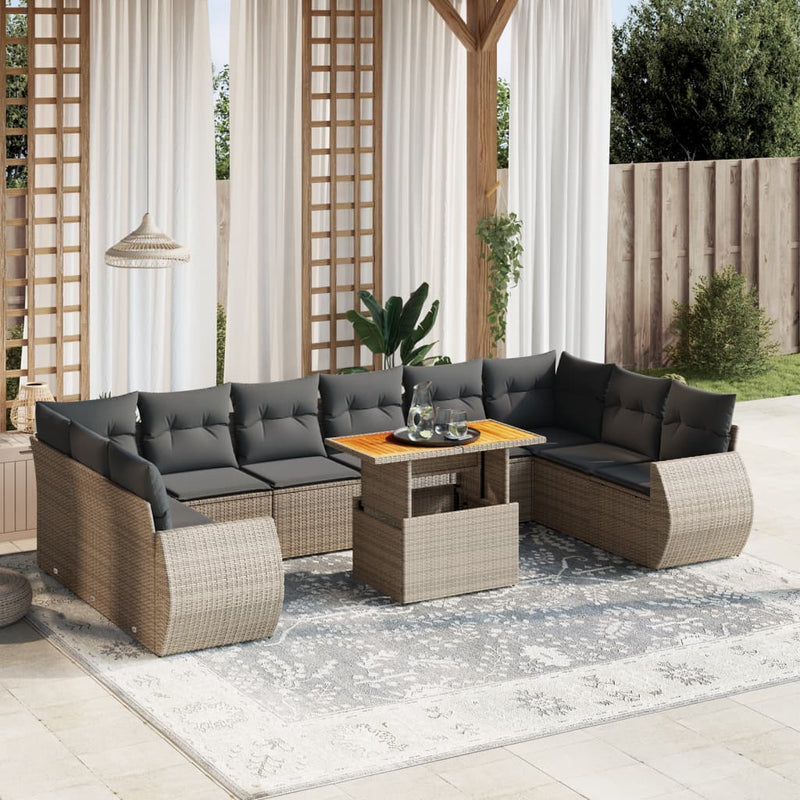 11 Piece Garden Sofa Set with Cushions Grey Poly Rattan Payday Deals