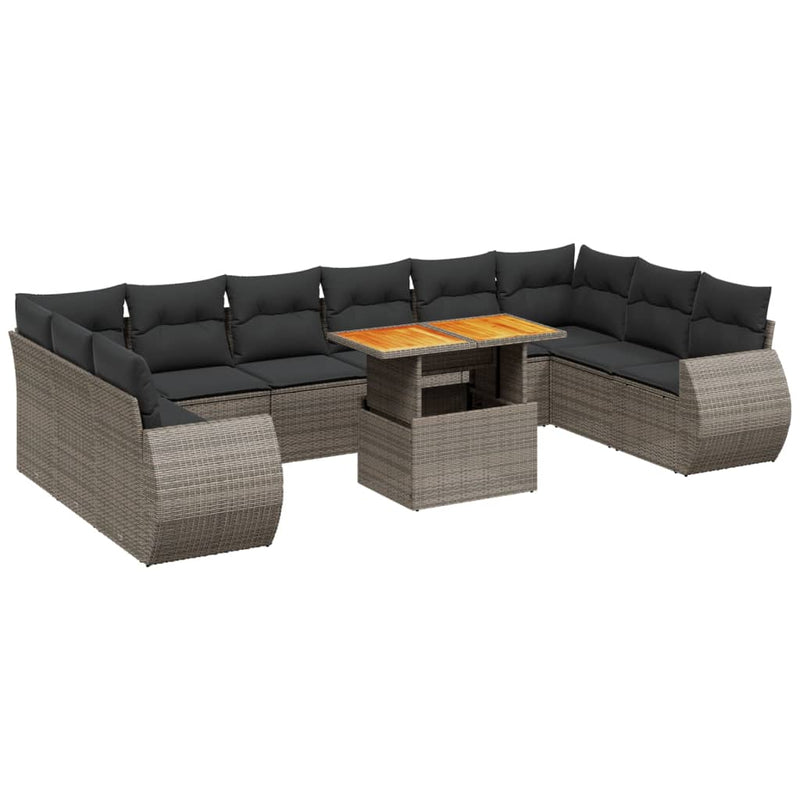 11 Piece Garden Sofa Set with Cushions Grey Poly Rattan Payday Deals