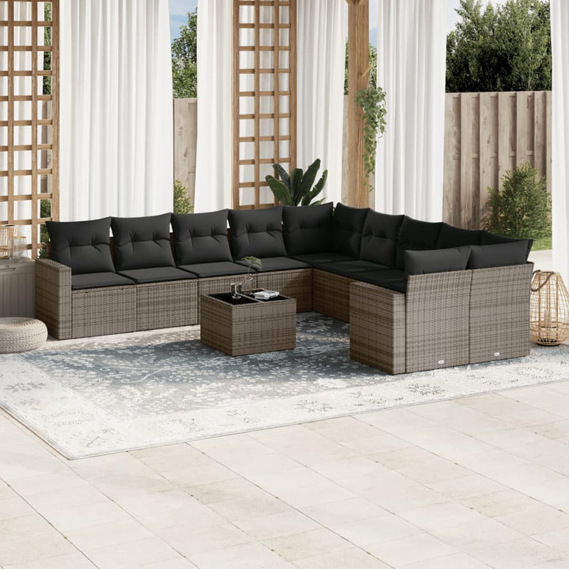 11 Piece Garden Sofa Set with Cushions Grey Poly Rattan Payday Deals