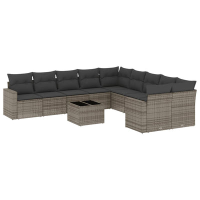 11 Piece Garden Sofa Set with Cushions Grey Poly Rattan Payday Deals