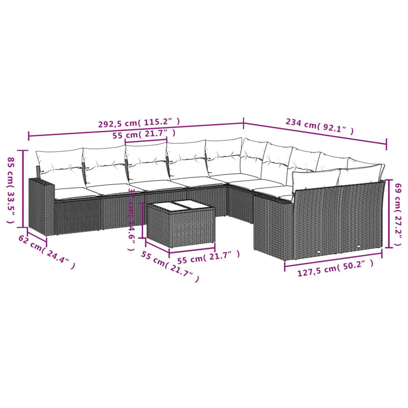 11 Piece Garden Sofa Set with Cushions Grey Poly Rattan Payday Deals