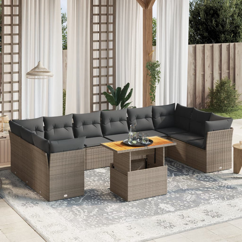 11 Piece Garden Sofa Set with Cushions Grey Poly Rattan Payday Deals