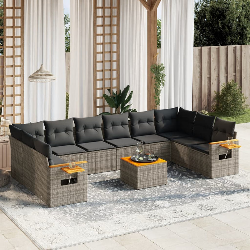 11 Piece Garden Sofa Set with Cushions Grey Poly Rattan Payday Deals