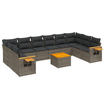 11 Piece Garden Sofa Set with Cushions Grey Poly Rattan Payday Deals