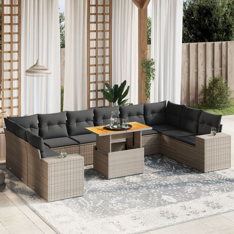 11 Piece Garden Sofa Set with Cushions Grey Poly Rattan Payday Deals