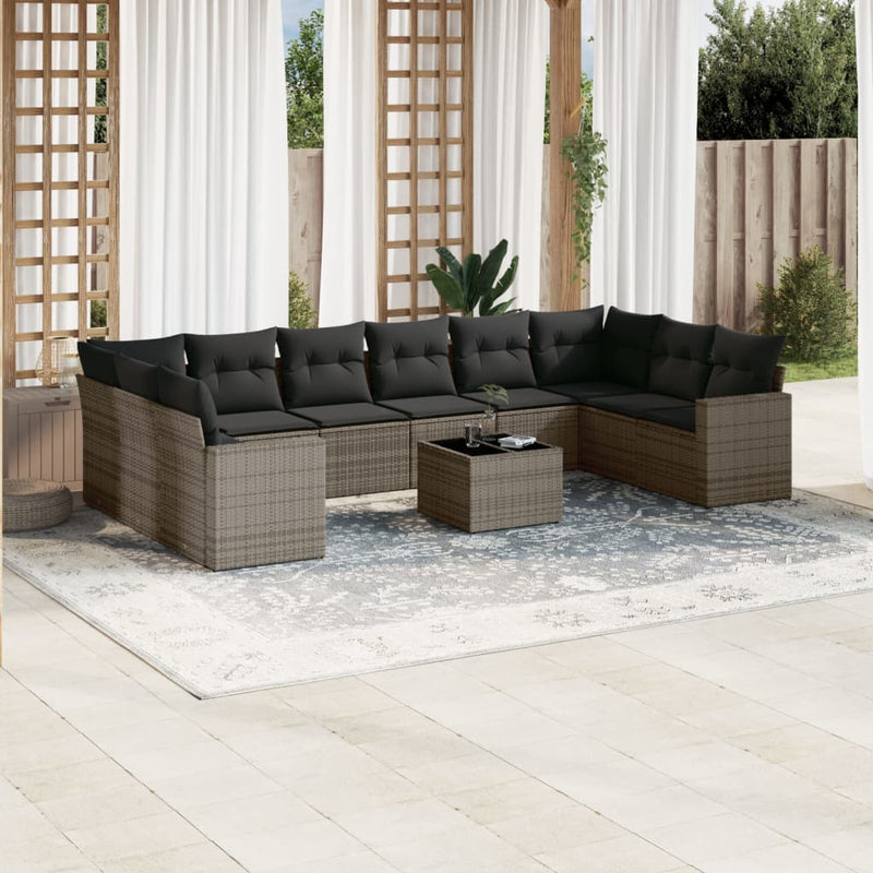 11 Piece Garden Sofa Set with Cushions Grey Poly Rattan Payday Deals