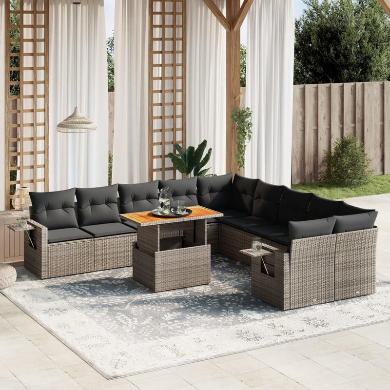 11 Piece Garden Sofa Set with Cushions Grey Poly Rattan Payday Deals