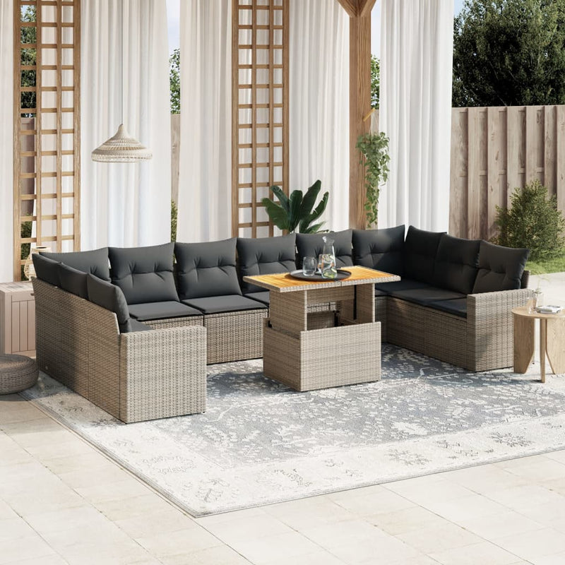 11 Piece Garden Sofa Set with Cushions Grey Poly Rattan Payday Deals