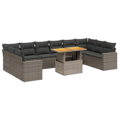 11 Piece Garden Sofa Set with Cushions Grey Poly Rattan Payday Deals