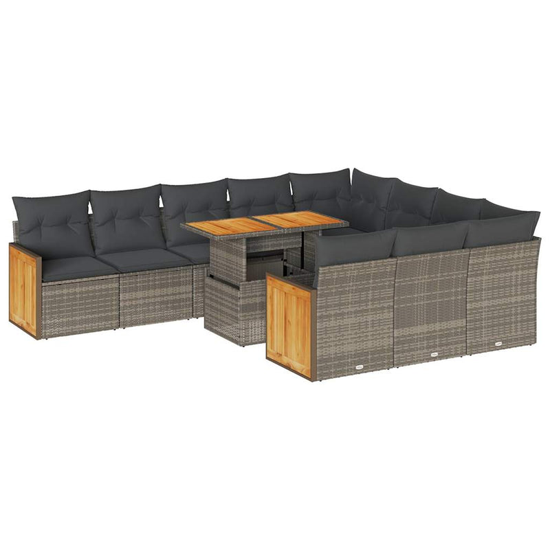 11 Piece Garden Sofa Set with Cushions Grey Poly Rattan Acacia Payday Deals