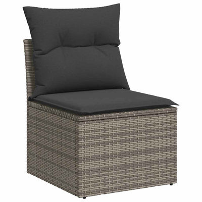 11 Piece Garden Sofa Set with Cushions Grey Poly Rattan Acacia Payday Deals