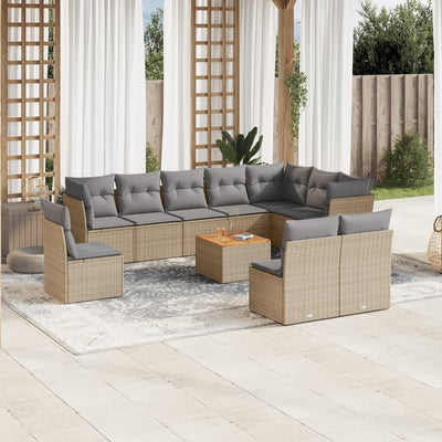 11 Piece Garden Sofa Set with Cushions Mix Beige Poly Rattan Payday Deals