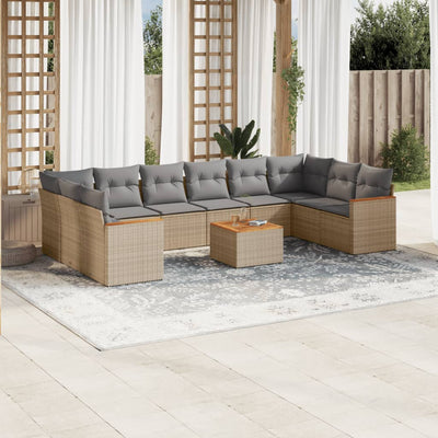 11 Piece Garden Sofa Set with Cushions Mix Beige Poly Rattan Payday Deals