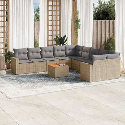 11 Piece Garden Sofa Set with Cushions Mix Beige Poly Rattan Payday Deals