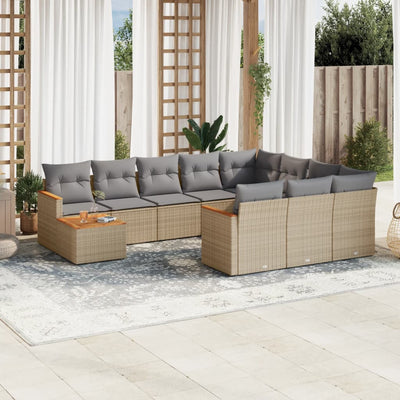 11 Piece Garden Sofa Set with Cushions Mix Beige Poly Rattan Payday Deals