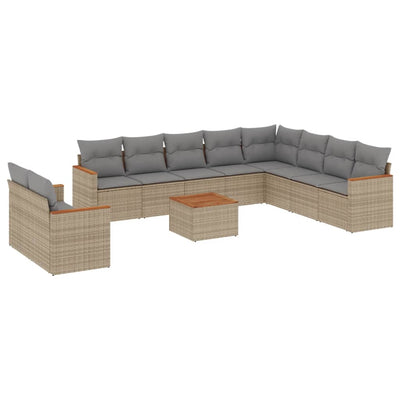 11 Piece Garden Sofa Set with Cushions Mix Beige Poly Rattan Payday Deals