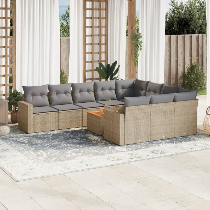 11 Piece Garden Sofa Set with Cushions Mix Beige Poly Rattan Payday Deals