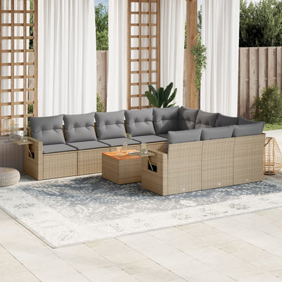 11 Piece Garden Sofa Set with Cushions Mix Beige Poly Rattan Payday Deals