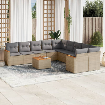 11 Piece Garden Sofa Set with Cushions Mix Beige Poly Rattan