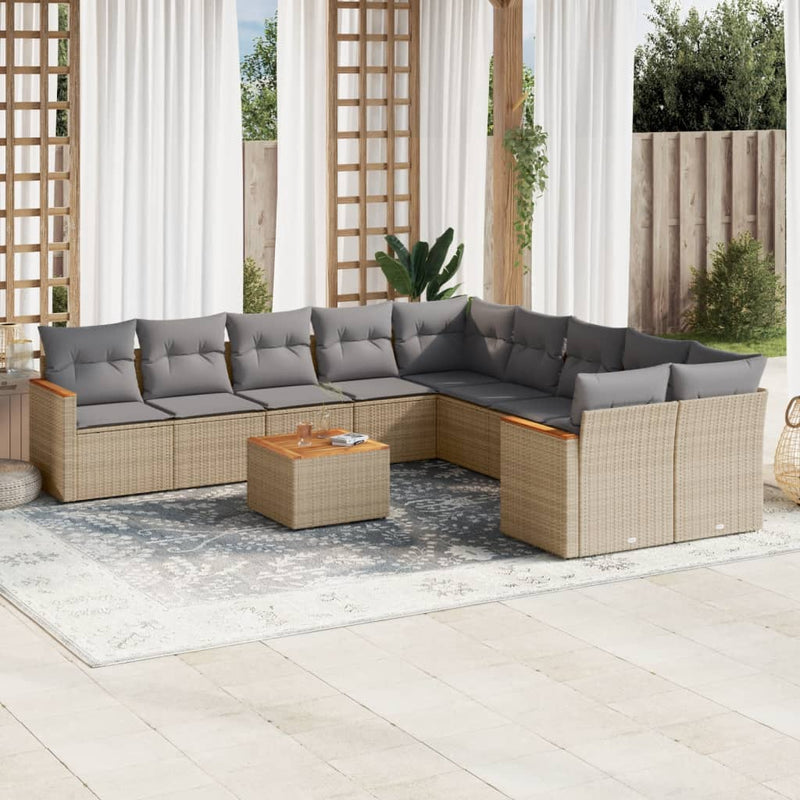 11 Piece Garden Sofa Set with Cushions Mix Beige Poly Rattan Payday Deals