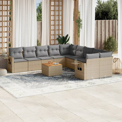 11 Piece Garden Sofa Set with Cushions Mix Beige Poly Rattan Payday Deals