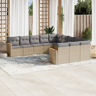 11 Piece Garden Sofa Set with Cushions Mix Beige Poly Rattan