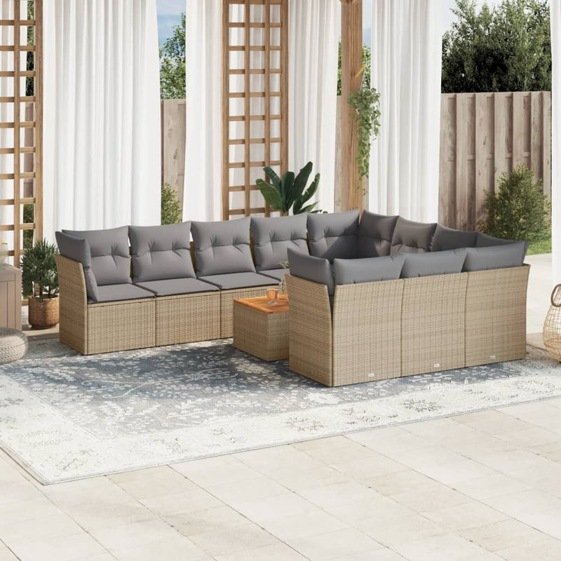 11 Piece Garden Sofa Set with Cushions Mix Beige Poly Rattan Payday Deals