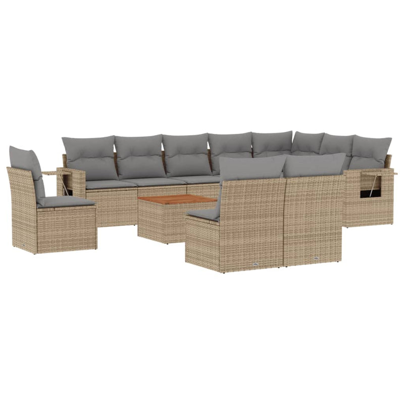 11 Piece Garden Sofa Set with Cushions Mix Beige Poly Rattan Payday Deals