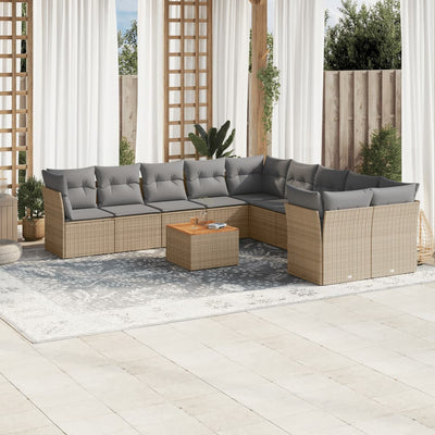 11 Piece Garden Sofa Set with Cushions Mix Beige Poly Rattan Payday Deals