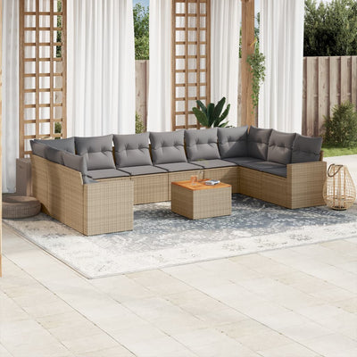 11 Piece Garden Sofa Set with Cushions Mix Beige Poly Rattan Payday Deals