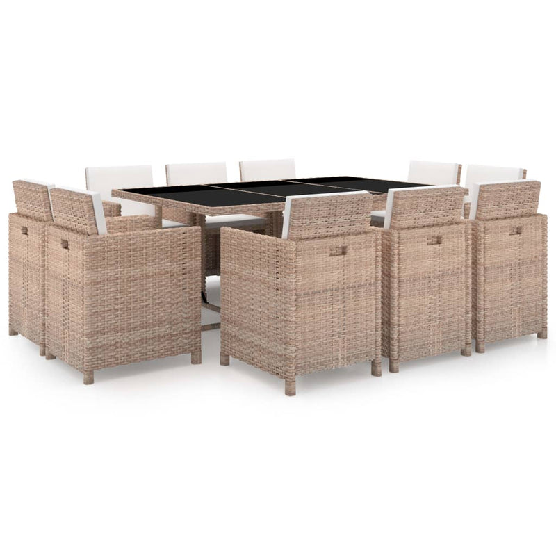 11 Piece Outdoor Dining Set with Cushions Poly Rattan Beige Payday Deals