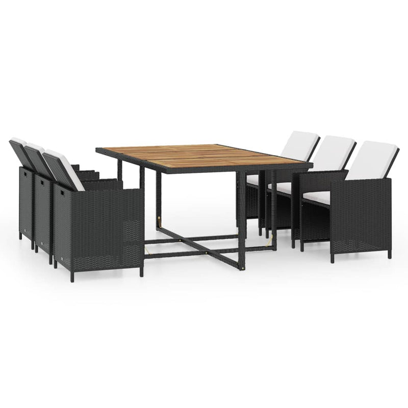 11 Piece Outdoor Dining Set with Cushions Poly Rattan Black Payday Deals