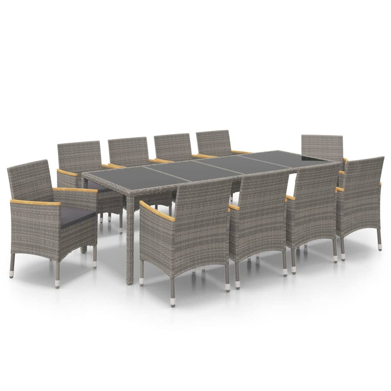 11 Piece Outdoor Dining Set with Cushions Poly Rattan Black and Grey Payday Deals