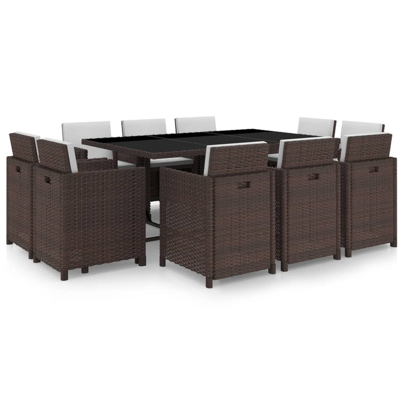 11 Piece Outdoor Dining Set with Cushions Poly Rattan Brown Payday Deals